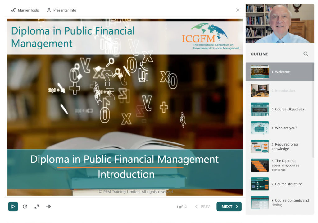 Captura de tela do curso Diploma in Public Financial Management